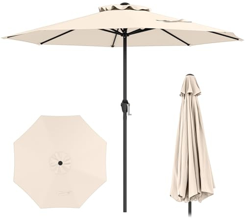 COSTWAY Sonnenschirm 250 cm, Gartenschirm mit Kurbel, Terrassenschirm mit 8 Rippen, Balkonschirm, Marktschirm für Garten, Balkon, Terrasse (Beige)
