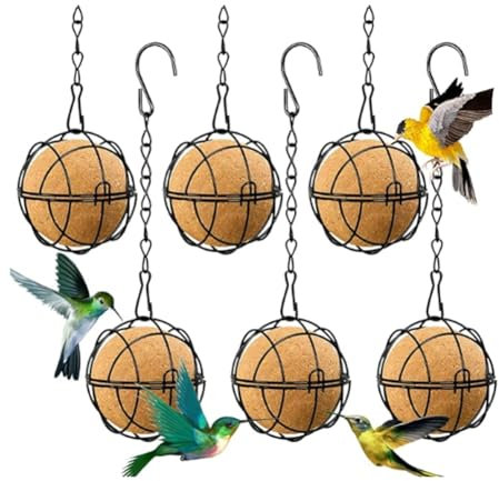Losueeun 6 Stück Futterbälle für Vögel, Futterspender für Meisenknödel, Vogelfutterspender zum Aufhängen Aus Metall mit Haken, Runder Futterspender für Meisenknödel, Schwarz