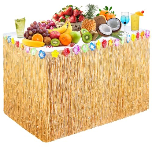 YUYWWAN Jupe de Table, Hawaïenne Luau Table Jupe Décorations, Summer Party Table décorée de Fleurs pour Fête de Tropical Garden Beach Fête Piscine D'année Musique (Jaune)