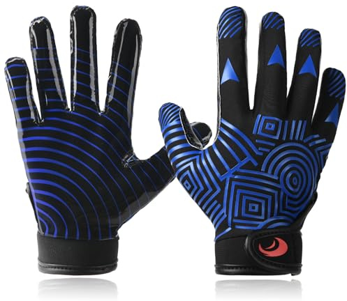 SPOMAT Pro 2.0 Youth Football Gloves Kids and Toddler Tacky Silicone Grip Receiver Gloves, Rocket Blue Ripples M/L