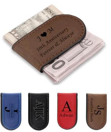 Zysta Personalisierte Geldklammer Magnetische Geldscheinklammer Leder Money Clip Mit Namen Geldclip Geldspange für Männer Geschenke