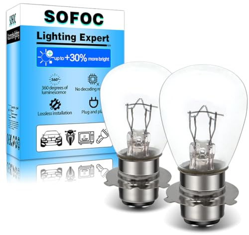 SOFOC P15D-25-3 Bulb 3 Pin 12V 25W Warm White Motorcycle Scooter Headlights High Low Beam Dual 800+lm Motorbike Front Bulb 2Pcs