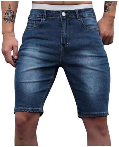 Pantalones Cortos Vaquero Hombre Verano Casual Jeans Elástico Pantalones Corto Short Moda Roto Deporte Slim Fit Talla Grande Retro Pantalones Cortos Vaquero