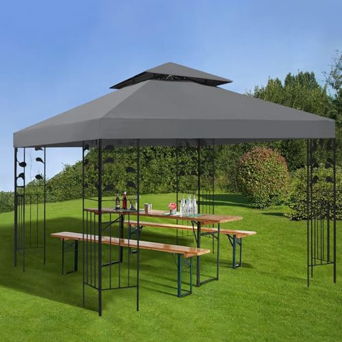 Auvent de rechange imperméable – Double toit – Housse de pavillon de jardin – Abri de protection pour tonnelle – Gris – Auvent d'extérieur durable – 3 x 3