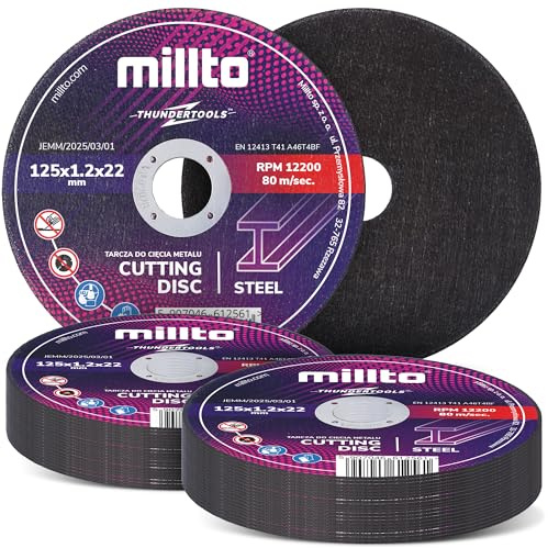 50x Millto Disque a Tronçonner Coupe Métal 125x1,2 mm Acier Inox Fer Aluminium Tôle Meuleuse Angulaire Disques Découpe Pour Outils Usinage Métal Coupe Précise