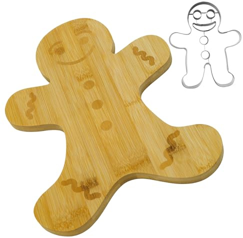 Zenker Set Natale Tagliere Omino di Pan di Zenzero in Bambù e Formina per Biscotti in Acciaio Inox, Ideale per Dolci Natalizi, Salumi e Formaggi