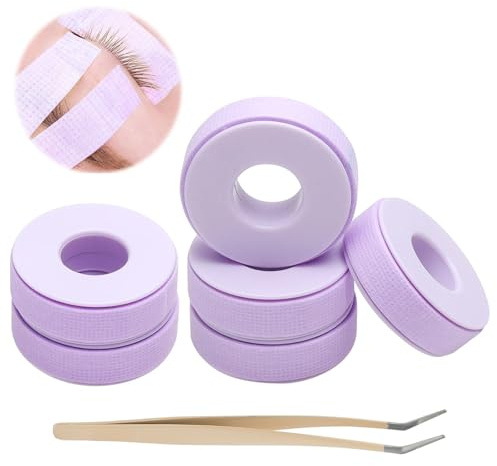 VOSSOT 6 Rollen Wimpern Tape Micropore Tape Wimpernverlängerung Band mit Staubschutzplatte Klebeband Isolations Wimpernband Lash Tape mit Wimpernzange Anti Schlupflider Tapes Violett 1.25cm*9m