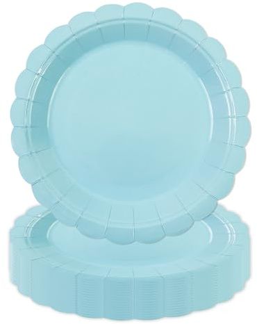 HiEnjoin 50 Stück Wellkanten Pappteller,23cm Blau Einweg Party Teller Dessert Perfekt für Babypartys Hochzeit Geburtstag Dekoration