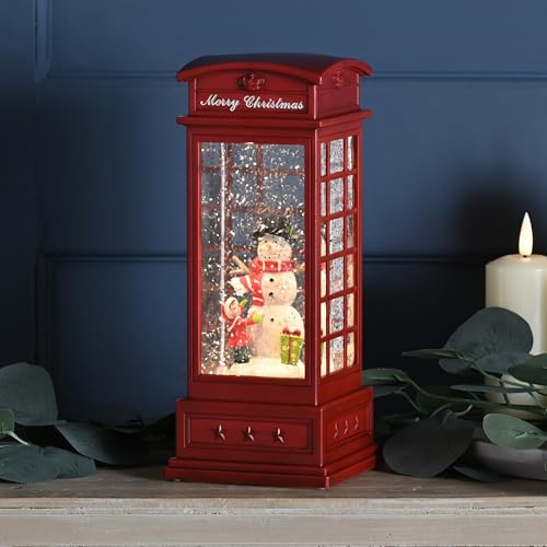 Festive Lights 27cm LED Schneekugel Telefonzelle Batteriebetrieb Weihnachtsdekoration Innen Weihnachtsdeko Fenster Fensterdeko Weihnachten Rot