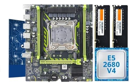 Placa Base X99, LGA2011-3, con CPU Xeon E5 2680 V4, 2 memorias DDR4 de 8 GB a 2133 MHz, NVMe M.2 e Interfaz de Almacenamiento.