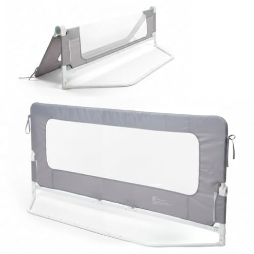 BATHBY Barandilla de Seguridad para Cama 180 cm | 10 Alturas Ajustables | Panel Transparente | Sistema Plegable para Bebés y Niños | Protección Anticaídas Compatible con Todos Colchones (Gris, 180cm)