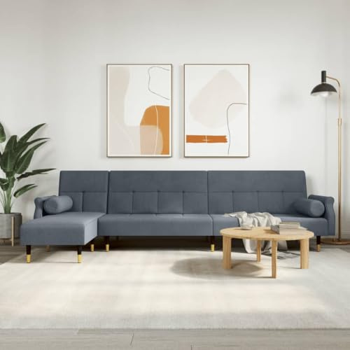 Yisssmeng Schlafsofa L-Form Dunkelgrau 271x140x70 cm Samt Recamiere mit Schlaffunktion für Gästebett Tagesbett Couch ausziehbar für Wohnzimmer Büro Gästezimmer