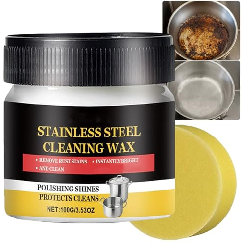 Detergente e lucidante per acciaio inossidabile, crema lucidante per metalli e antigraffio per acciaio inossidabile, cera detergente per pentole e padelle, rimuove graffi da ruggine (1PCS)