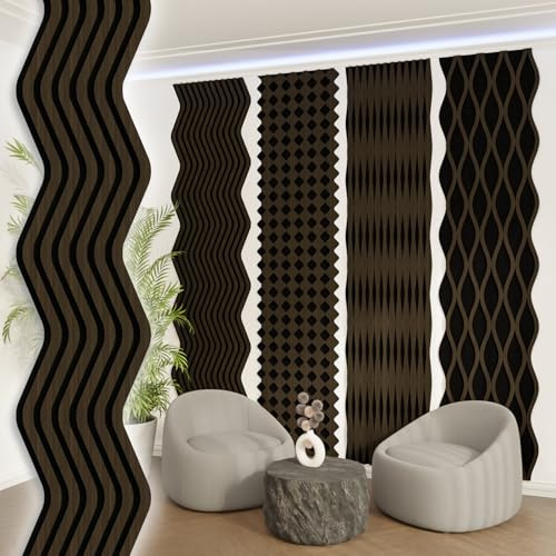 AKUSTIKO Akustikpaneele Shaped 1 Stück 280x33,5cm Holz MDF - XXL Wandpaneele Platten Lamellen Holzpaneele Echtholzfurnier 21mm Filz Schalldämmung MDF Schwarz (0,94m² Chevron)