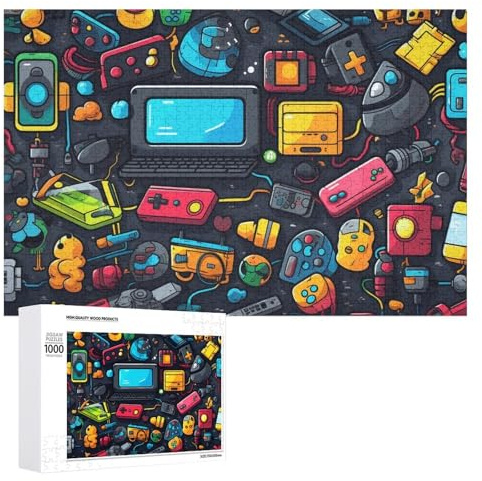 Puzzle Difficile pour Adultes 1000 PCS Colorful Retro Gaming Gadgets Puzzles pour Adultes, Jouet, Décoration Murale, Défi Éducatif De Course De Vitesse Manuelle 1000 PCS