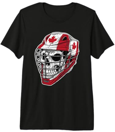 Casco de Calavera Lacrosse con Bandera Canadiense de Canadá Camiseta Premium