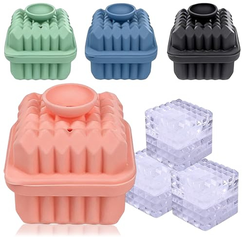 VolksRose Cubiteras para Hielo Silicona 4 Piezas – Cubitera Grande 5cm con Tapa, Diseño Diamante, Reutilizable, Fácil Desmoldeo, para Whisky, Cócteles, Café – Ideal para Casa, Bares y Restaurantes
