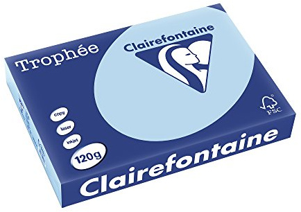 Clairefontaine 1213C – Ries skrivarpapper/kopieringspapper, troféer, intensiva färger, DIN A4, 120 g, 250 ark, isblå, 1 Ries
