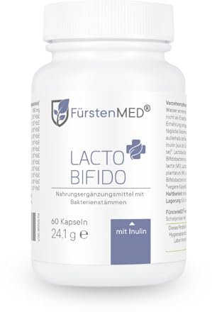 FürstenMED® Lacto-Bifido 17,4 Mrd KbE je Tagesdosis, 12 Darmbakterienstämme Lactobacillus + Bifidobakterien & Inulin, 60 magensaftresistente Kapseln, produziert in DE, Vegan & Ohne Zusatzstoffe