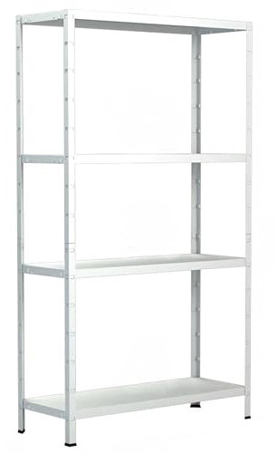 SCHULTE Regalwelt Steckregal mit 4 PowerMAX Fachböden, 60 kg Tragkraft, 180x60x40 cm (HxBxT), weiß, Lagerregal, Werkstattregal, Kellerregal, Garagenregal, Metallregal