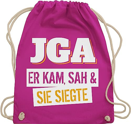 Turnbeutel Rucksack - Junggesellenabschied Männer - JGA Er kam, sah & sie siegte - Unisize - Fuchsia - polter rucksäcke jungesellenabschied kam beutel outfit jungesselnabschied juterucksäcke