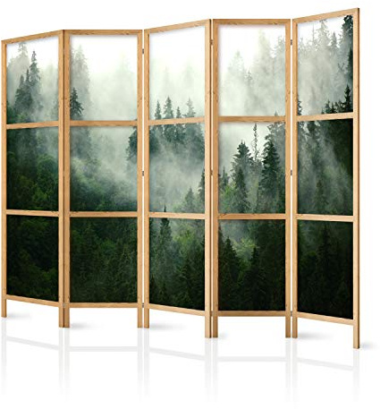 murando - Paravent Raumteiler Holz Wald Landschaft, 225x172 cm, 5-teilig | Mobiler Sichtschutz, sofort einsatzbereit, Holzrahmen, ideal fürs Wohnzimmer oder Büro, geruchsneutral, lichtbeständig