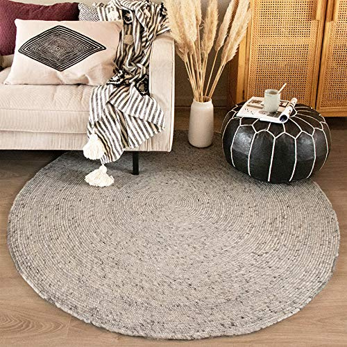 FRAAI | Home & Living Wollteppich Rund - Wise Grau Weiß 609 - Ø 100 cm - Wolle - Flachgewebe - Einfarbig - Skandinavisch - Wohnzimmer, Esszimmer, Schlafzimmer