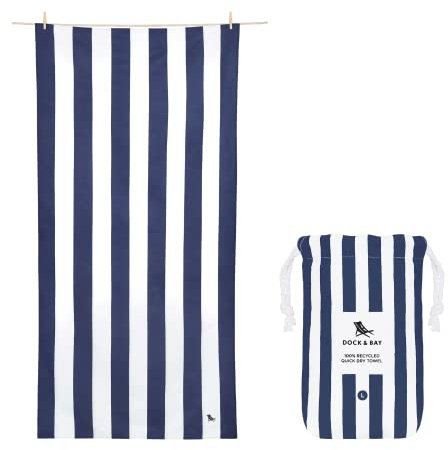 Dock & Bay Beach Towel - Quick Dry, Sand Free - Compact, Lightweight - 100% Recycled - Includes Bag - Cabana - Whitsunday Blue - Large (160x90cm, 63x35)