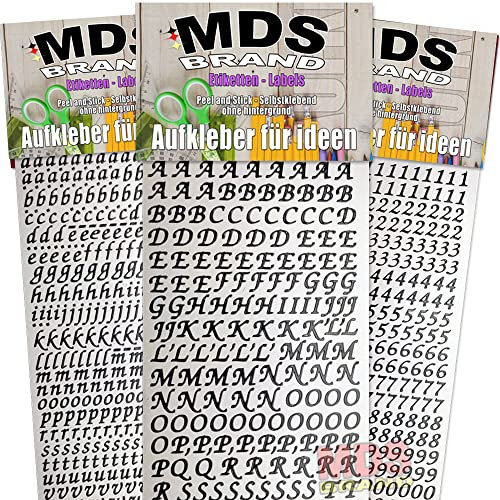 MDSBrand 1cm Schreibschrift Buchstaben Aufkleber & Zahlen Aufkleber 3er/pk ideal für Hochzeit, Weihnachten und Geburtstagen, einfach zum basteln und gestalten von Karten & Fotoalbum 33 (Schwarz)