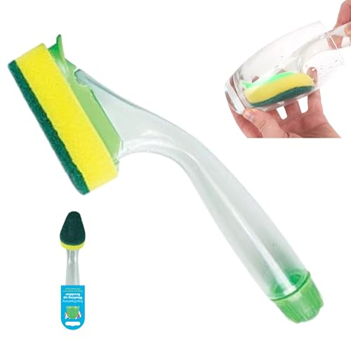 Soap Dispensing Dish Brush with Long Handle, Kitchen Scrubber with Built-in Liquid Storage – Sponge Brush for Washing Dishes, Pots, Pans – Cleaning Tool Gadget