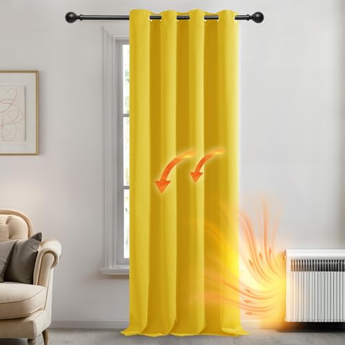 Deconovo Vorhänge Blickdicht Thermogardinen mit Ösen Übergardinen Senfgelb | 1 Stück, H240 x B140 cm, Hitzeschutz, Sichtschutz für Wohnzimmer und Schlafzimmer, Blackout Curtain, Verdunkelungsvorhang