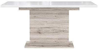 FORTE Saint Tropez Esstisch ausziehbar, Holzwerkstoff, Sandeiche Dekor kombiniert mit Weiß Hochglanz, 90 x 160 x 76,6 cm