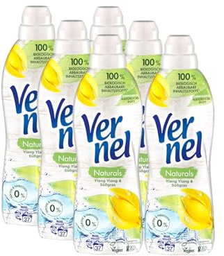 Vernel Naturals Suavizante Ylang Ylang & Hierba dulce, 100% vegano, 99% ingredientes de base natural, sin siliconas ni colorantes (192 (6 x 32) lavados)