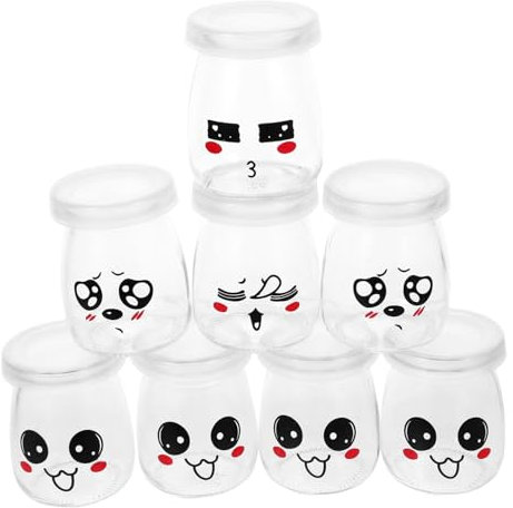 Cabilock 8 Pièces Pot à Pouding En Verre Carton De Clair Bouteilles De Confiture De Miel Récipients En Verre Avec Ciel Yaourt Coupe De Stockage De Bébé