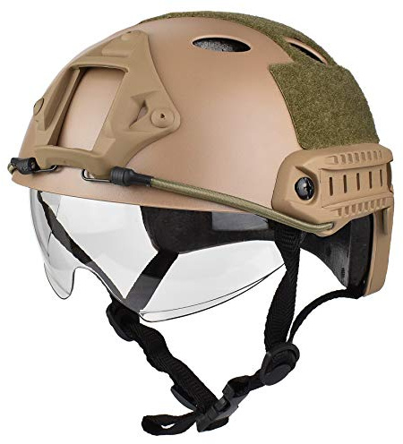 Casco Veloce Multifunzionale Tattico tipo PJ, Con Occhiali Scorrevoli Parasole, Adatto Per Sport All'aria Aperta Di Giochi Di Guerra Airsoft Paintball CS.