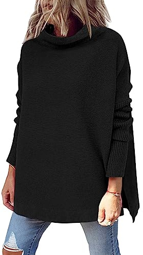 LILLUSORY Women's Mock Turtleneck Sweaters Oversized Long Sleeve Casual Knit Pullover 2026 Tunic Tops Wear with Leggings Black L