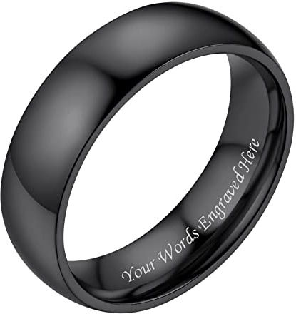 Anillos Personalizado Grabado de Acero Inoxidable 6 mm, Anillo Pareja de Moda Tamaño 19,75, Anillo Mujeres Hombres Simple Color Negro, Anillo Regalo para Compromiso Boda Aniversario
