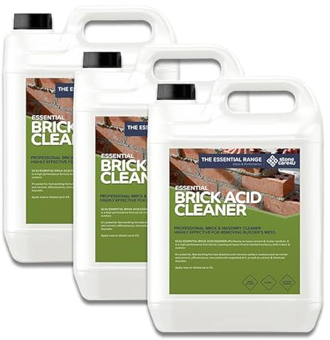 StoneCare4U Brick Acid Cleaner - 3 x 5L - External Bricks & Masonry Wall Stain Remover & Patio Cleaner for Builders Mess. Cement, Mortar, Grout & Efflorescence Stain Remover for Brick & Paving Slabs