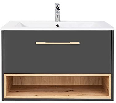 Lomadox Waschtisch 80 cm inkl. Waschbecken in anthrazit mit Artisan Eiche Nb., B/H/T: ca. 81/58,5/46 cm