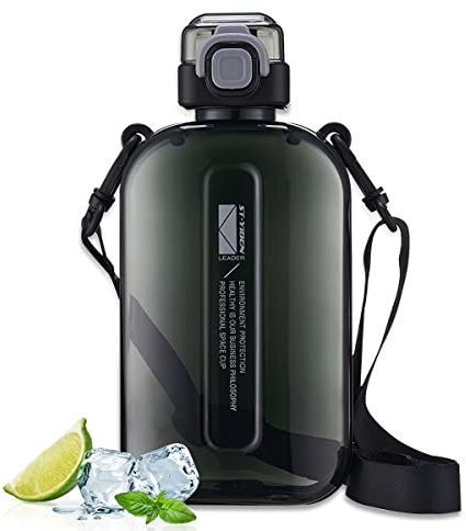 Darryy Gourde Sport, Gourde Plate, Bouteille eau Sport Plate, bouteille d'eau, Bouteille Plate Transparente, Gourdes de Camping et Randonnée, gourde sans bpa 750 ml (noir)