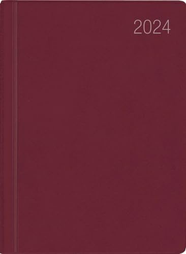 Taschenkalender bordeaux 2024 - Bürokalender 10,2x14,2 - 1 Tag auf 1 Seite - flexibler Kunstoffeinband - Stundeneinteilung 7 - 19 Uhr - 610-1011