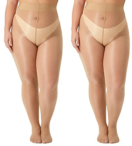 Yilanmy 2 Paare Damen Glänzende Strumpfhose Große Größen Sexy Ölige Glanz Strumpfhosen 15 Denier Seidig Reißfest Feinstrumpfhose