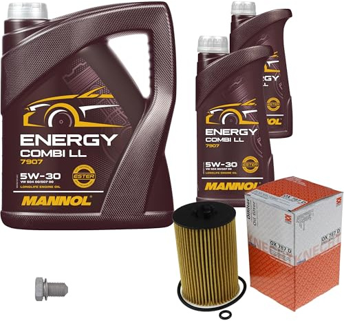 Inspektionspaket 7L MANNOL 5W-30 für A3 Cabriolet Limousine Sportback ST Q5 | Motoröl MANNOL Energy Combi LL 5W-30 Ölfilter Ablassschraube
