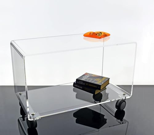Slato Lady ï Zweistöckiger Beistelltisch mit Rädern für Wohnzimmer, Couchtisch mit Rollen, Port TV, Sofatisch, aus transparentem Acrylglas, hergestellt in Italien (33 x 60 x 50 cm)