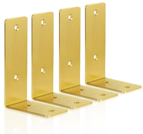 ANTERRIFIC Goldene Regalhalterungen, 4 Stück, robuste schwebende Regalhalterung, Edelstahl-L-Halterungen für Regale, 125mm Regalhalterung für Regalträger und schwebende Regalbeschläge