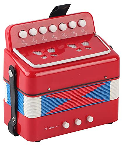 NDNCZDHC Akkordeon, Kleines Mini-Akkordeon, 7 Tasten, 2 Bässe, ABS-Akkordeoninstrument, Pädagogisches Musikinstrument Für Anfänger, 7,5 X 7,1 X 4,3 Zoll(Rot)