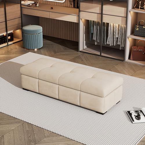 Sitzhocker mit Stauraum, graue Polsterbank, Garderobenbank, Couchhocker, Bettbank, gepolsterte Sitzbank aus mattem Samt, geeignet für Schlafzimmer, Eingangsbereiche, Garderoben, Schuhgeschäfte ( Color