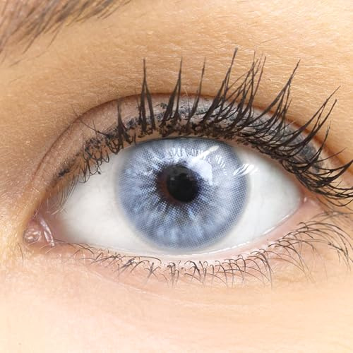 Kontaktlinsen farbig ohne Stärke farbige blaue Monatslinsen weiche Linsen soft Hydrogel 2 Stück Farblinsen + Linsenbehälter 0.0 Dioptrien natürliche Farben Serie Almeria (Blau)