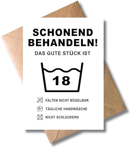 WBdesignz Lustige Geburtstagskarte mit Umschlag - Schonend Behandeln! 18. Geburtstag Geschenkkarte Happy Birthday - 18ter Geburtstag Witzige Wäsche Karte (DIN A6)