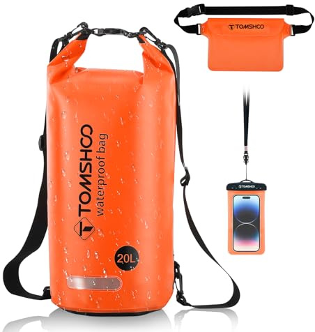 TOMSHOO Dry Bag Set, 10L/20L Wasserdicht Rucksack mit Wasserfester Handytasche & Tasche, Verstellbarer Schultergurt, Waterproof Backpack für Kajak Fahren, Wandern, Camping, mehr